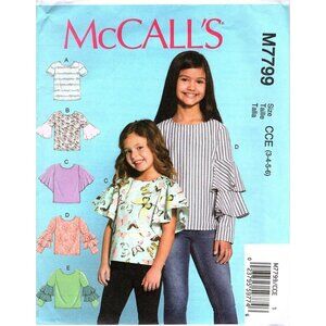 McCall's M7799 Girls 3 to 6 Tops with Sleeve Variations Uncut Sewing Pattern New